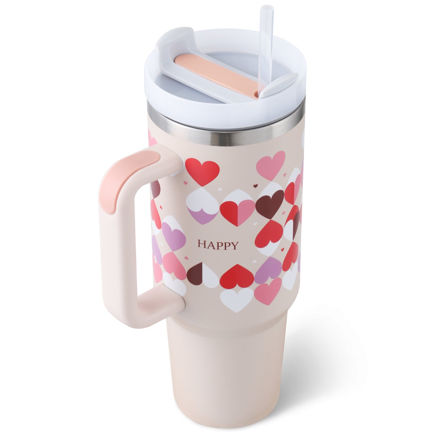 Valentines Day Gift Thermal Mug 40Oz Straw Coffee Insulation Cup with Handle 